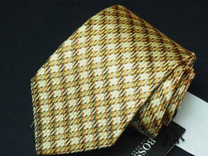  unused goods [HUGO BOSS Hugo Boss ]A1250 check gold group Italy made in Italy SILK brand necktie old clothes superior article 