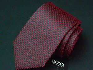 未使用品 【HUGO BOSS ヒューゴボス】A1286 ダークネイビー ワインカラー イタリア 伊製 SILK ブランド ネクタイ 古着 良品