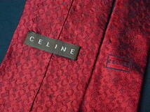 美品 【CELINE セリーヌ】A1365 ボルドーレッド 赤 ロゴ イタリア 伊製 SILK ブランド ネクタイ 古着 良品_画像3