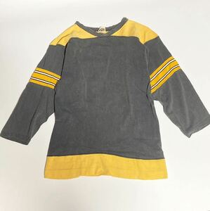 70s * MASON football T-shirt 7 minute sleeve damage fe-do yellow gray 34-36 Vintage American Casual Street old clothes #SAP128