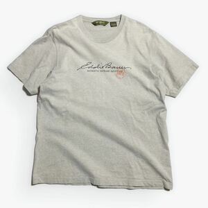 Eddie Bauer ☆ 筆記ロゴ◎ プリント Tシャツ グレー M アメカジ アウトドア デイリーユース 大人カジュアル 古着 エディーバウアー■SAP94