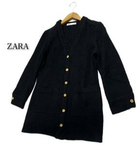 ZARA★ザラ★（M）コットン100% ロング カーディガン ジャケット 金ボタン/黒