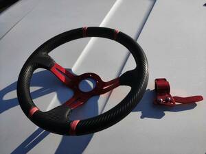  black grip / red spoke deep cone style steering wheel ...35 pie turn signal extension attaching [ used ]