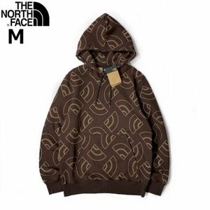 1円～!売切!【正規新品】THE NORTH FACE◆ALL OVER PRINT HOODIE パーカー US限定 裏起毛 ハーフドームロゴ 男女兼用(M)茶 総柄 181130-35