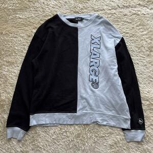  hard-to-find X-LARGE XLarge embroidery big Logo two-tone sweat sweatshirt L ultra rare rare Street 