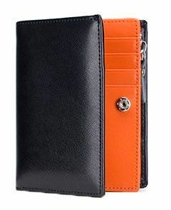 メンズ　オレンジ　牛分割革　二つ折り財布　折り畳み財布　スキミング防止　RFID