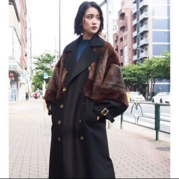 お値下げ 美品 販売直後すぐに完売となった MURUA ロングダブルトレンチ ムルーア 2018A/W ブラック ベルト無し