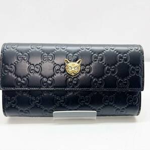 レア　美品　GUCCI　グッチ　シマ　リネアキャット　二つ折り長財布　黒　GG柄　548055・496334