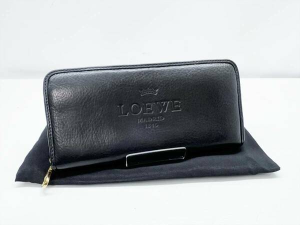 良好品　LOEWE　ロエベ　ヘリテージ　ロゴ　ラウンド長財布　黒