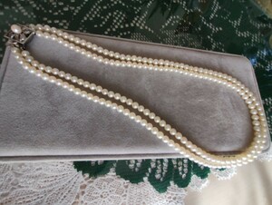 真珠　パール　あこや　ベビーパール　２連　ネックレス　44cm　4.6～５mm