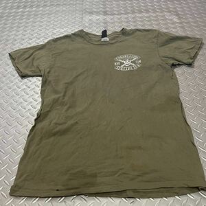 米軍放出品 沖縄　Tシャツ　OD MEDIUM おしゃれ　SKILL ガイコツ　(INV K29)