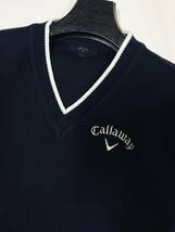 Callaway Golf　キャロウェイ ゴルフ　ケーブル編み　Vネック　ニット　Callawey＆Vマーク　セーター　ネイビー　レディースL_画像3