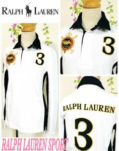 RALPH LAUREN SPORT　ラルフローレンスポーツ　ラガーシャツ　エンブレム＆3＆RALPH LAUREN　長袖　ゴルフウェア　ホワイト　レディースM