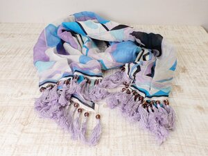  Emilio Pucci .. weave fringe & glass beads muffler stole [L's/12 ten thousand jpy / purple other / unused ]a4GE