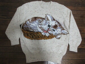 手編み　可愛い猫ちゃんの編み込みセーター　サイズは男性も可　手間暇かけた猫ちゃん模様