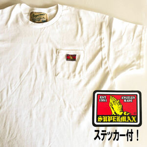 ◎最終 ステッカー付 SUPERMAX HARDWARE L スーパーマックス Pocket Tシャツ White ロサンゼルス hardcore チカーノ ローライダー Lowrider