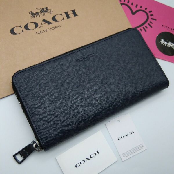 新作　新品　COACH　長財布　メンズ　ミッドナイトネイビー