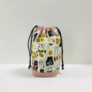 [ prompt decision ] hand made inset attaching Mini pouch glass sack maneki-neko peace pattern 