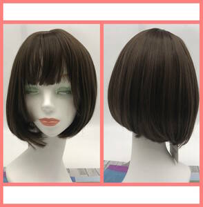 #56_0051 [FESHFEN] полный парик Short Bob . cut человеческий труд шерсть жаростойкий природа женский свободный размер прохладный Brown 