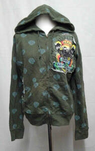 #81_0015 【中古品】 [ed hardy] フルジップパーカー レディース Mサイズ 緑