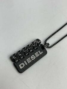 【美品】DIESEL　ディーゼル　ネックレス　チェーン　レザー　ペンダント　メンズ　アクセサリー　ブラック　STEEL　ブラック　＊1151＊