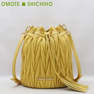 MIU MIU MiuMiu pouch shoulder bag bucket bag ma tera se fringe leather yellow yellow color 5BE014 lady's * used A rank 