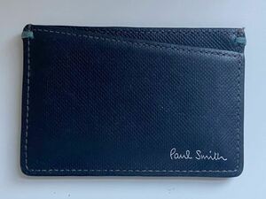 B4A143◆ ポール スミス Paul Smith 本革レザー ブラック色 ロゴ 定期入れ パスケース 名刺入れ カード入れ カードケース