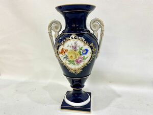 R4B726◆ マイセン Meissen 金彩 コバルト 五つ花 フラワーベース 花瓶 花柄 インテリア 