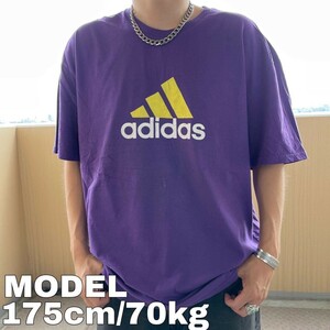 adidas アディダス ビッグロゴプリントTシャツ 2XL パープル 紫 黄色
