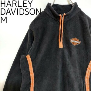 ハーレーダビッドソン ハーフジップフリース M ブラック黒 ロゴ刺繍 オレンジ