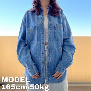 LEVI'S リーバイス バンドカラー デニムシャツ ポケット ブルー 青 赤