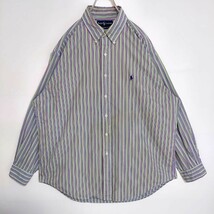 ラルフローレン BDストライプシャツ 刺繍ポニー XL ブルー 青 緑 白 赤_画像3