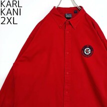 KARL KANI カールカナイ ロゴ刺繍シャツ 無地 2XL レッド 赤 紺_画像2