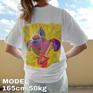 ハードロックカフェ ビッグプリントTシャツ モントリオール M ホワイト 黄色