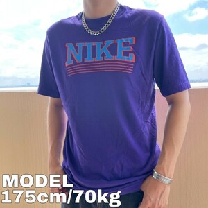 NIKE ナイキ ビッグロゴプリントTシャツ L パープル 紫 オレンジ 青