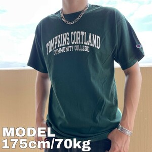 チャンピオン トンプキンズ大学 アーチロゴカレッジTシャツ L グリーン 緑白