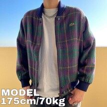 シュミーズラコステ LACOSTE チェックブルゾン ジャケット XL 緑 紫_画像1