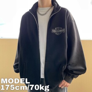 ハーレーダビッドソン ジップスウェット プリント 2XL ブラック 黒 白