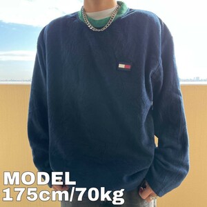 90s トミージーンズ フリーススウェット ネイビー紺 XL プルオーバー古着