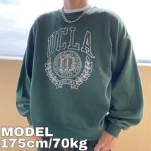 カレッジ スウェット UCLA グリーン緑 XL USA古着 ビッグ刺繍ロゴ_画像1