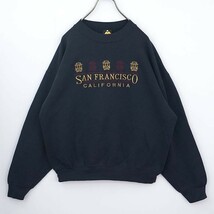 90s USA製 刺繍スウェット サンフランシスコ カリフォルニア L 紺 金_画像3
