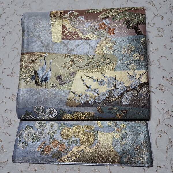 #202【美品】袋帯 六通 縁起物 鶴 婚礼 琳派柄