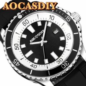 新品 AOCASDIY オマージュウォッチ ラバーストラップ メンズ腕時計 ブラック&ホワイト