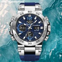 新品 FOXBOX デュアルウォッチ50M防水メンズ腕時計 ラバーストラップ ブルー＆シルバー_画像5