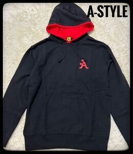 SALE★A-STYLE クラシックロゴプルオーバーパーカー★BLACK×RED/L size