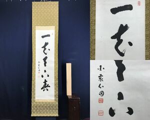 真作/国泰寺派管長/稲葉心田/一行書/一花天下春/茶道具/茶掛/禅語/掛軸☆宝船☆AE-316