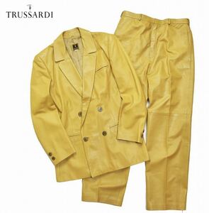 TRUSSARDI トラサルディ ナッパレザー ダブルスーツ セットアップ ダブルジャケット キャメル 46