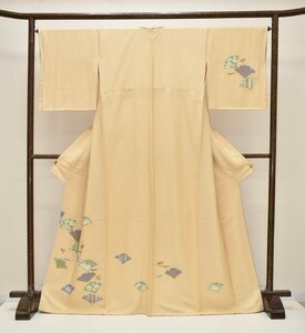 【ちどりや】未使用品 美品 正絹 付下げ 袷 広衿 身丈169cm/裄66cm TL寸 小花地紋 縫い絞り調 扇面 浅黄 躾付 B263