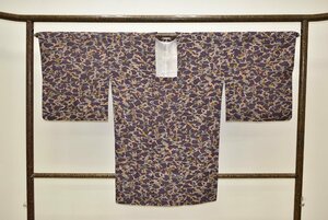 【ちどりや】美品 正絹 道行コート 袷 身丈88cm/裄68cm L寸 型染 流水文様 小花 蝶々 葡萄鼠 B160