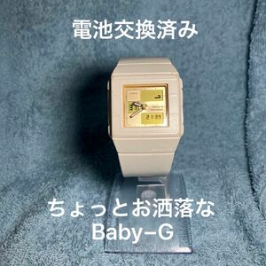 中古稼働品 CASIO Baby−G BGA−200 クォーツ デジアナ　白＆金色 腕時計